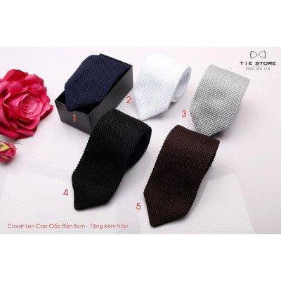 Cà Vạt Len Cao Cấp Bản  6Cm - Cavat Tự Thắt Kèm hộp Màu ghi xám