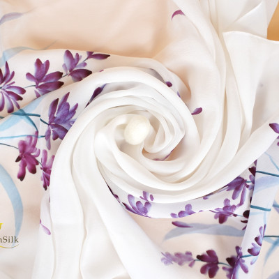Khăn Lụa Vuông Thời Trang Vẽ Tay Hoa Lavender - SenSilk Limited, Khăn Lụa Tơ Tằm Việt Nam