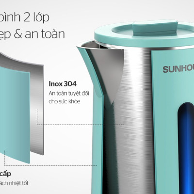Ấm Đun Siêu Tốc SUNHOUSE 2 Lớp Dung Tích 1.8L SHD1351 - Hàng chính hãng