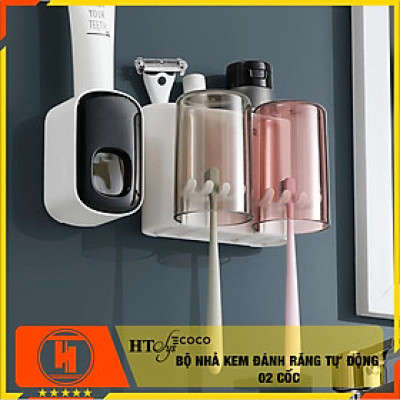 Bộ dụng cụ nhả kem đánh răng tự động độc lập và giá treo bàn chải đa năng 02 cốc HT SYS-ECOCO-E1924 - chất liệu ABS cao cấp