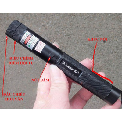Đèn pin laser 303 siêu sáng gồm pin, sạc và khóa - Đèn lazer 303 tia Đỏ - Hàng chính hãng