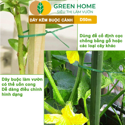 Dây Buộc Cành GreenHome, Dài 50m, Kẽm Bọc Nhựa, Tích Hợp Đầu Cắt Tiện Lợi, Cố Định Thân Cây, Làm Giàn Leo