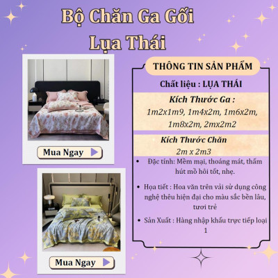 Bộ Chăn Ga Gối Lụa Thái 6D 4 Món Chăn Trần Bông Nhập Khẩu Hàng Loại 1 - Hàng Chính Hãng MINIIN