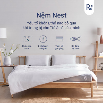 Nệm Foam Cao Cấp Nest Ru9 15cm - Màu Xám | 2 Lớp Foam Nâng Đỡ | Bao Gồm 6 Kích Thước
