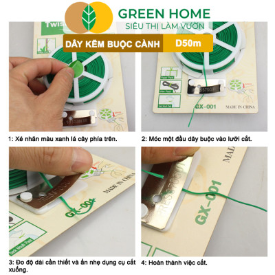 Dây Buộc Cành GreenHome, Dài 50m, Kẽm Bọc Nhựa, Tích Hợp Đầu Cắt Tiện Lợi, Cố Định Thân Cây, Làm Giàn Leo