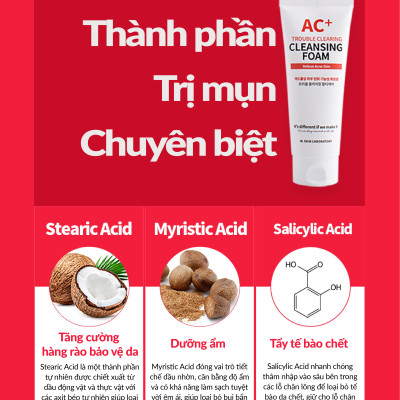 Sữa rửa mặt cho da dầu mụn W.Skin Laboratory AC+ TROUBLE CLEARING CLEANSING FOAM (150ml) xuất xứ Hàn Quốc {Có tem phụ nhập khẩu chính ngạch}
