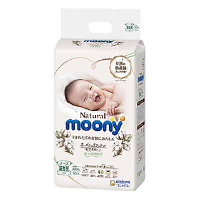 Bỉm - Tã dán Moony Natural Newborn 63 miếng