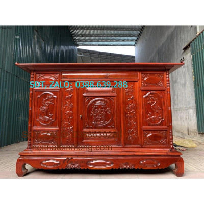 Tủ thờ gỗ nhãn trạm tam đa màu cánh gián