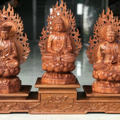 Bộ tượng phật tam thánh ngồi đài sen kt cao 20