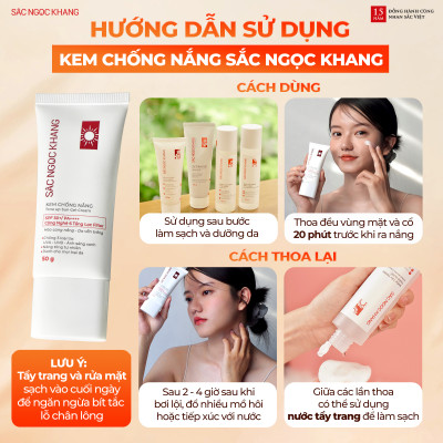 Combo 4 dưỡng da cơ bản và chống nắng Sắc Ngọc Khang [Nước tẩy trang 145ml + Sữa rửa mặt 100g + Nước hoa hồng 145ml + Kem chống nắng 50g]