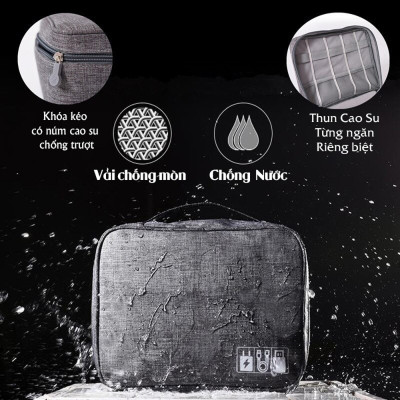 Hộp túi vải đựng phụ kiện công nghệ (cáp sạc di động, sạc dự phòng, điện thoại, tai nghe, thẻ nhớ, chuột...) - màu giao ngẫu nhiên