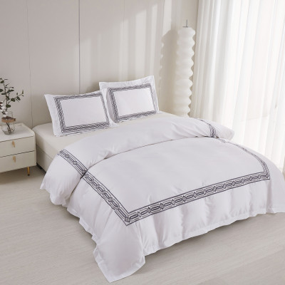 Bộ chăn ra Casa Bello Home - Set Serenity Grey Cotton lụa satin thêu họa tiết thêu 5 món