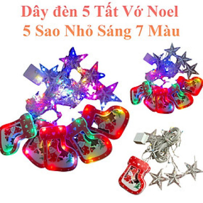 Dây Đèn 5 Tất Vớ Noel + 5 Sao Nhỏ Sáng 7 Màu