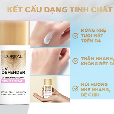 Kem Chống Nắng L’Oréal Paris UV Defender SPF50+ PA++++ Bright & Clear Nâng Tông Giảm Thâm 50ml