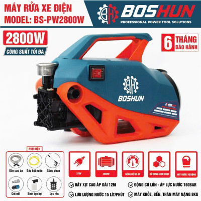 Máy rửa xe Boshun Áp lực cao 160 Bar - Công Suất lớn 2800W - BS-PW2800W - Có Áp Chống Giật, Chống Cháy- Bảo Hành Chính Hãg 6 tháng