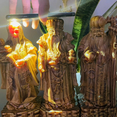 Bộ tượng phật tam đa phúc lộc thọ bằng gỗ huyết long kt cao 40×13×11cm