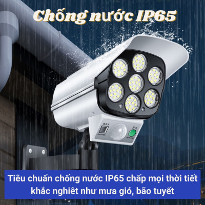 Đèn LED Năng Lượng Mặt Trời Giả Camera Ngoài Trời Cảm Ứng Chuyển Động Tự Động Bật Tắt Chống Trộm, Chống Nước IP67 Có Điều Khiển