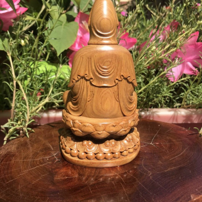 Tượng tây phương tam thánh mini bằng gỗ bách xanh thơm nức kt cao 15×9cm