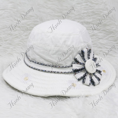 Nón vành rộng nữ gắn nơ hoa to dễ thương độc đáo, vành rộng 7cm , chất liệu vải cao cấp - Hạnh Dương