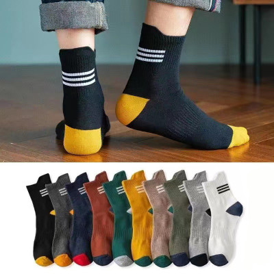 Set 5 đôi tất nam 3 sọc cổ trung, tất nam phong cách vintage Hàn Quốc