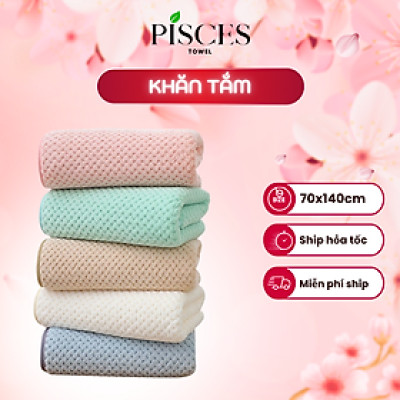 Khăn Tắm PISCES TOWEL 70x140cm Ô Vuông Trơn Cotton Mềm Mại, Khăn Spa Yoga Gym Thể Thao Thấm Hút Mồ Hôi