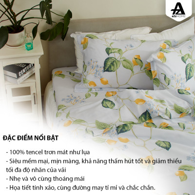 Bộ Ga Giường 4 Món Yellow Lemon Mềm Mại, 100% Tencel Cao Cấp A2Z Home