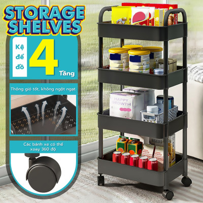 [4026] BG Kệ đa năng 3/4/5 - bánh xe, giỏ đựng đồ, Dễ dàng di chuyển giá sách đa năng,Kệ đa năng có bánh xe, di chuyển tiện lợi (hàng nhập khẩu)