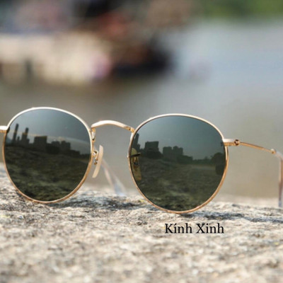 Kính râm Mắt Tròn Nhỏ Tròng Thủy Tinh Chống Vỡ Cao Cấp