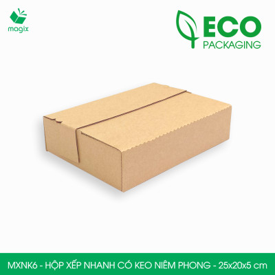 MXNK6 - 25x20x5 cm - 20 hộp carton đóng hàng xếp nhanh có keo niêm phong - Hộp gói hàng, hộp quà