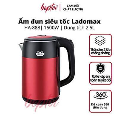 Ấm siêu tốc, bình đun nước siêu nhanh Inox 2 lớp chống phỏng Ladomax HA-888 2.5L - Hàng chính hãng