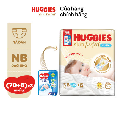 [Tặng thêm miếng] Thùng 3 gói Tã dán sơ sinh Huggies Tràm Trà NB70/S54/S80