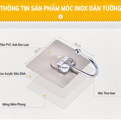 Móc Dán Tường Treo Đồ Nặng INOX 8KG Siêu Dính Chịu Lực Trang Trí Decor Tường