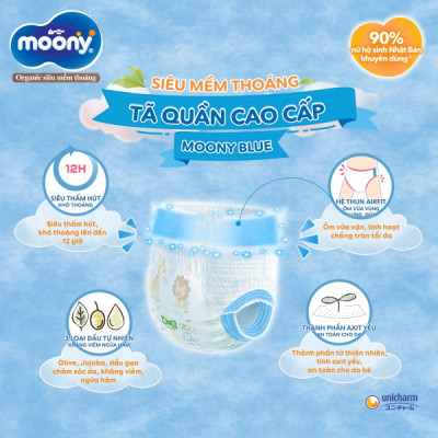 Bỉm - Tã quần Moony Blue size L Boy 44 miếng (Cho bé 9~14kg)
