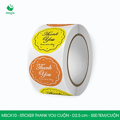 MSCK10 - D2.5 cm - 1 Cuộn 500 sticker thank you tròn, nhãn dán thank you, tem dán cảm ơn