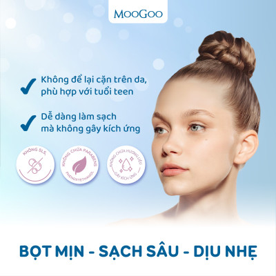 Sữa rửa mặt tạo bọt dưỡng ẩm chiết xuất đu đủ cho da nhạy cảm, da mụn ko SLS, Sulffate Moogoo thuần chay thiên nhiên Úc