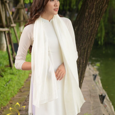 Khăn Lụa Trơn SenSilk Cao Cấp (Trắng Lụa) 180*55cm, Khăn Choàng Thời Trang