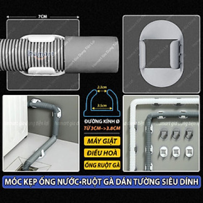 Móc Kẹp Ống Nước Dán Tường Nẹp Đỡ Ống Ruột Gà Giữ Cố Định Ống Xả Thoát Nước Máy Giặt Điều Hoà