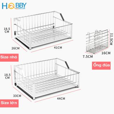 Kệ chén đa năng 1 tầng kèm ống đũa Inox 304 Hobby Home Decor KC2