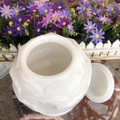 Hủ đưng tro cốt đá cẩm thạch trắng - Cao 25 cm