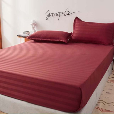 Bộ Ga Gối Cotton Kẻ 3F  Lidaco Chuyên Dụng Cho Khách Sạn - Đỏ Đô