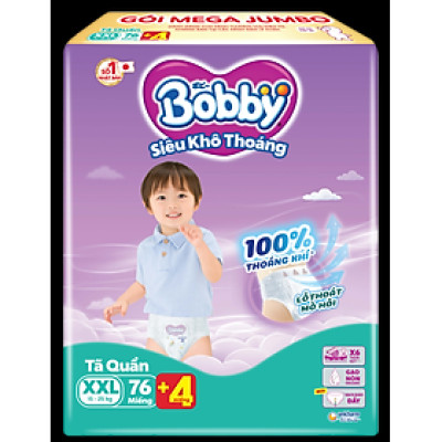 [TẶNG KÈM 4 MIẾNG] Tã quần Bobby Siêu Khô Thoáng - 100% Thoáng Khí Mega Jumbo - XXL76