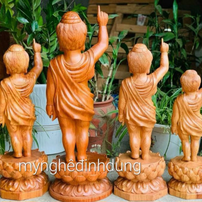 Tượng phật đản sinh bằng gỗ hương đá kt cao 50×17×17cm 