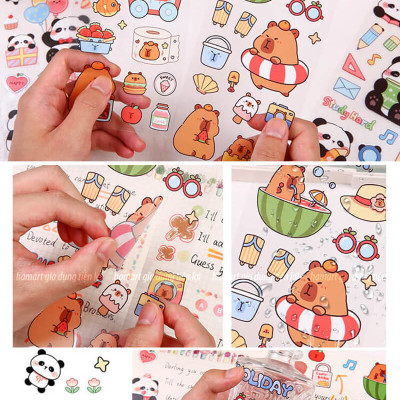 SET 6 Tờ 90 Nhãn Dán Sticker Thỏ Gấu Chuột PET Trong Suốt Cute Không Thấm Nước Trang Trí Dễ Thương
