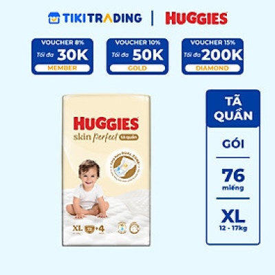 Tã quần Huggies Skin Perfect Mega Jumbo XL72+4 miếng với 2 vùng thấm giảm kích ứng da