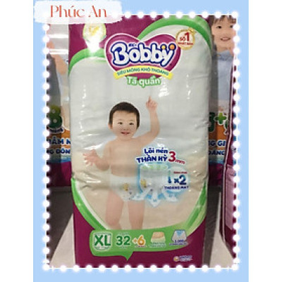 Tặng thêm 6 miếng | Tã Bỉm Quần Cho Bé Bobby Size XL 32 Miếng 12 Đến 17 Kg - Tã Trẻ Em Bobby Dạng Quần Size XL32