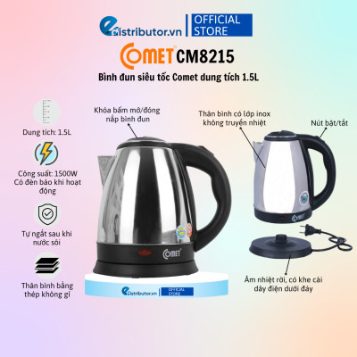 Bình đun siêu tốc Comet CM8215 (1.5L) - CM8217 (1.8L) - Hàng Chính Hãng - Bảo Hành 12 Tháng