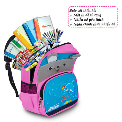 Ba lô học sinh dành cho bé gái Xbags Dolphin Xb 3021