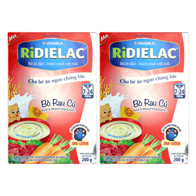 Bộ 2 Bột Ăn Dặm Vinamilk Ridielac Alpha Vị Bò Rau Củ (200g/ Hộp)