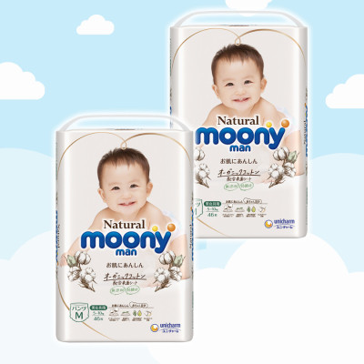 COMBO 2 Bỉm - Tã quần Moony Natural size M 46 miếng (Cho bé 5 - 10kg)