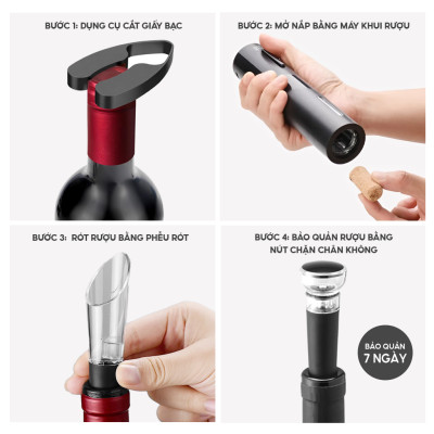 Bộ mở rượu vang Lebenlang LBL2021, dụng cụ mở nút chai rượu vang bằng pin, không kèm pin - hàng chính hãng